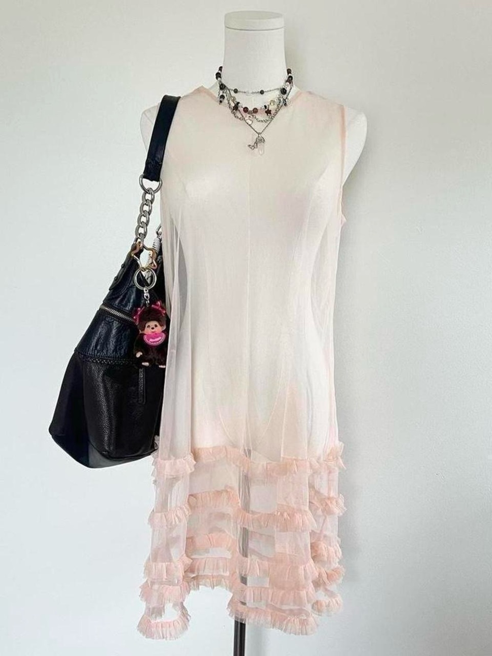 ASOS pink sheer ruffled mini dress